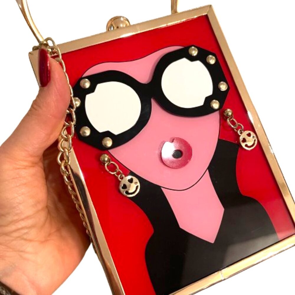 NWT Applique face Acrylic clutch/crossbody bag - Picture 7 of 13